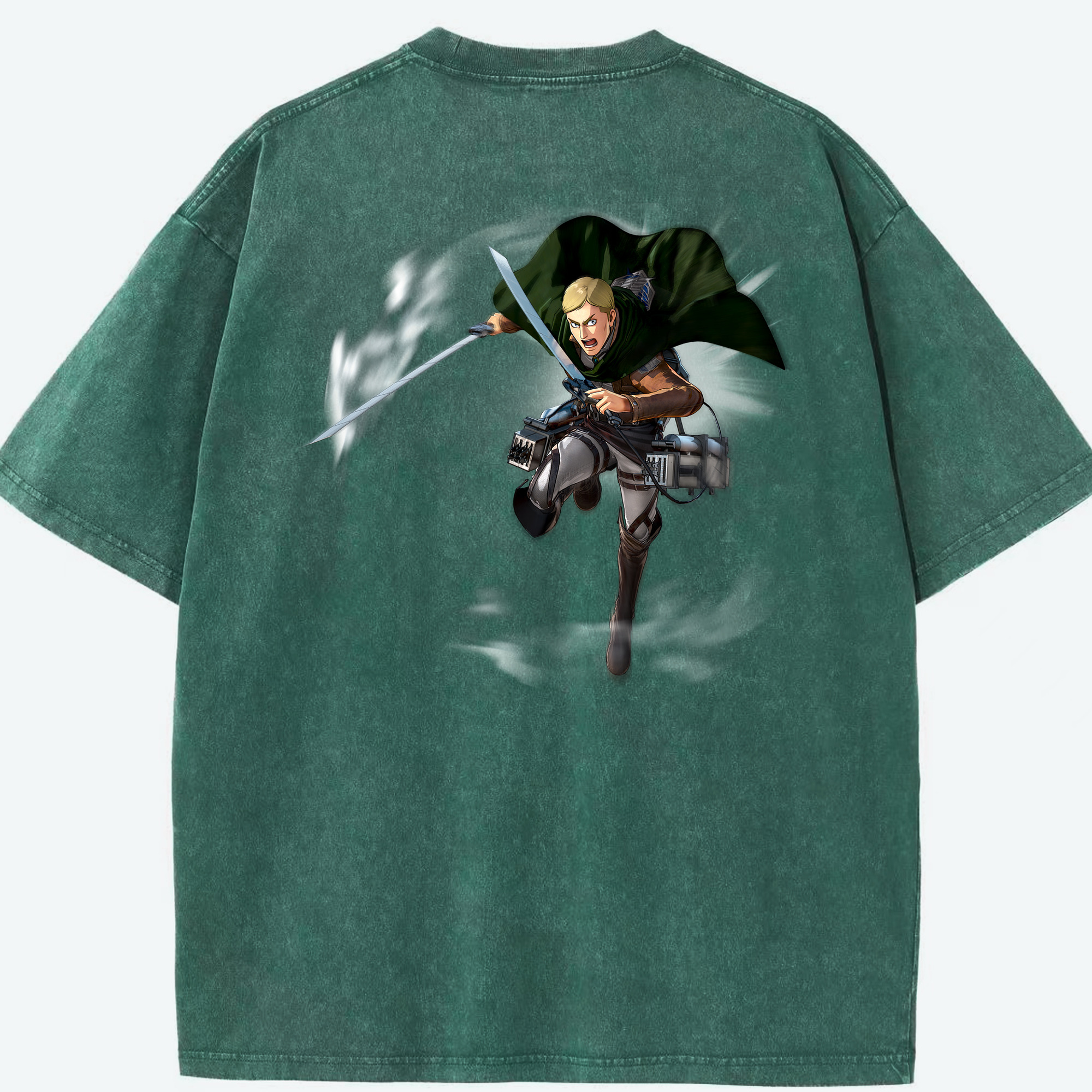 （画像用） 進撃の巨人 エルヴィン・スミス Attack on Titan Erwin Smith 綿100% ヴィンテージ風 半袖Tシャツ（背面プリント）